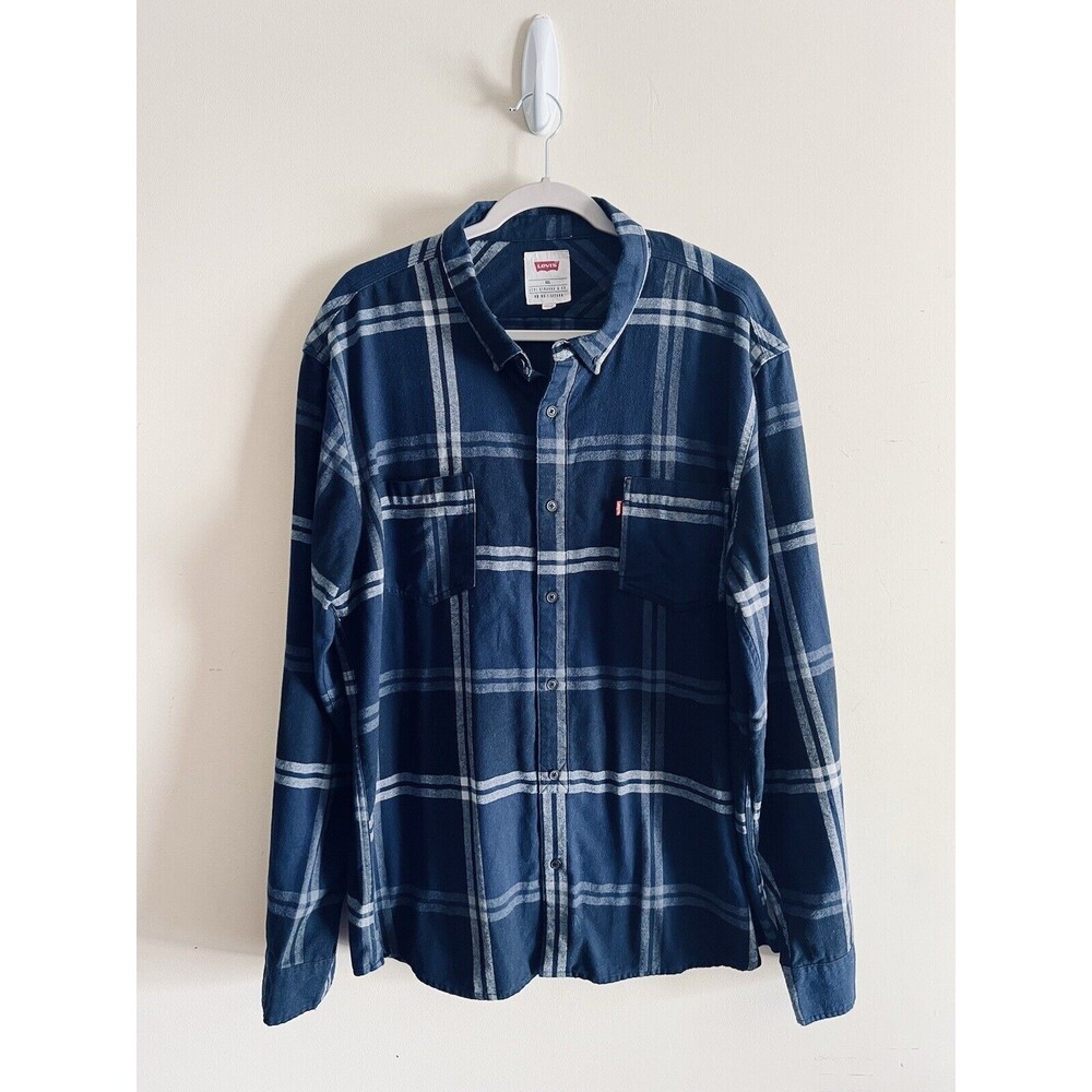 Levi’s Red Tab Navy Plaid Flannel Button Down Long Sleeve Shirt Size XXL